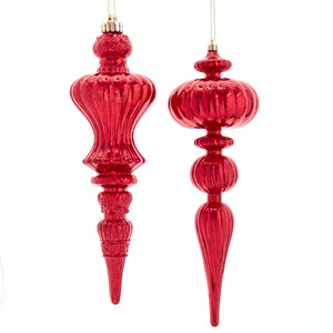 12" LARGE Red Distressed Finish Finial Ornament, 2 Assorted