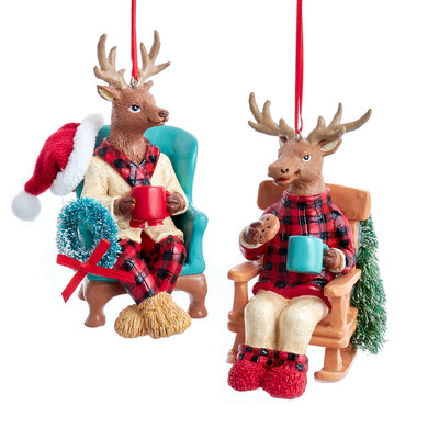 Lodge Deer On Chair Ornaments, 2 Assorted
