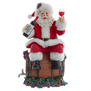 10.5" Fabriché™ Santa Sitting on Wine Barrel