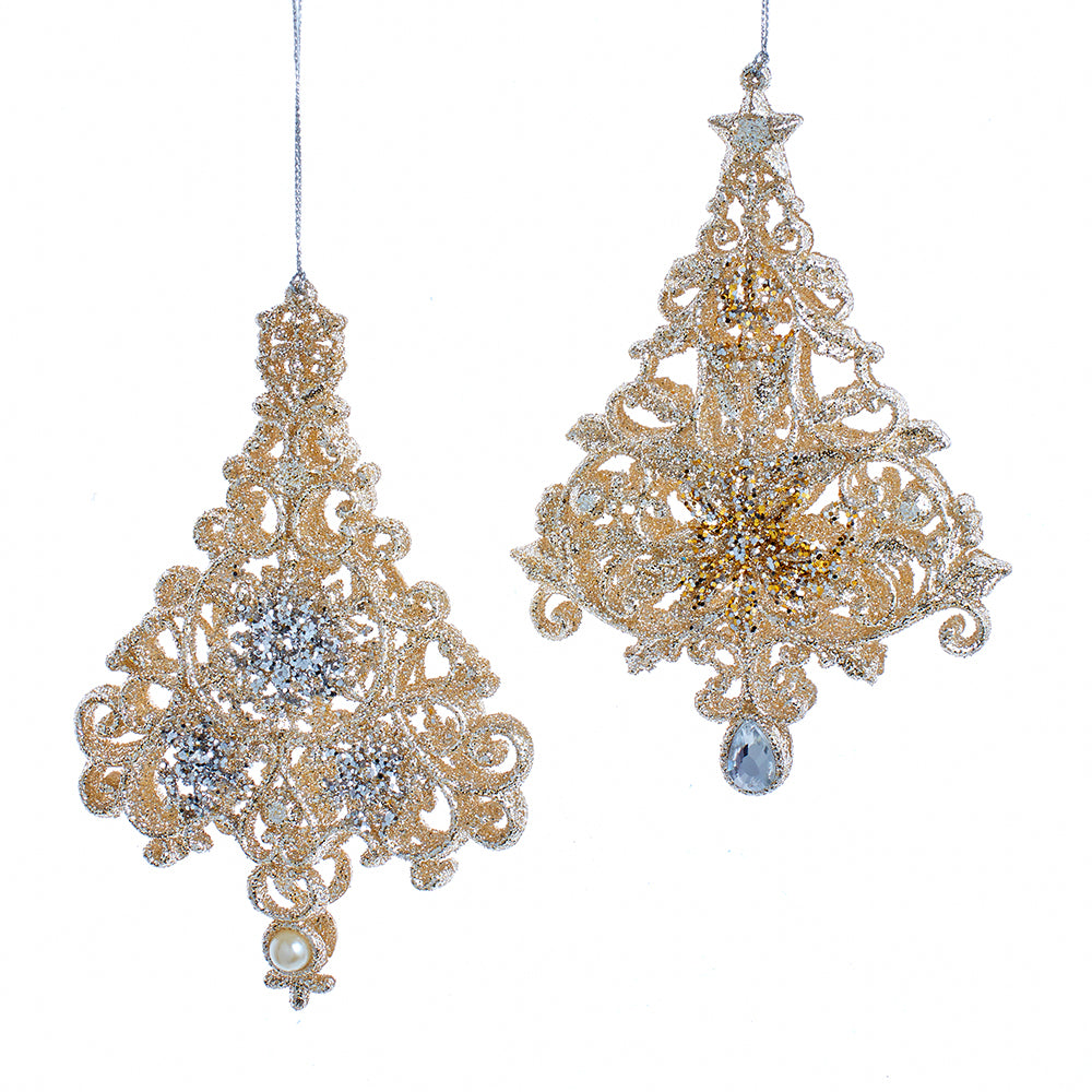 Platinum Gold Christmas Tree Ornaments, 2 Assorted ChristmasCottage