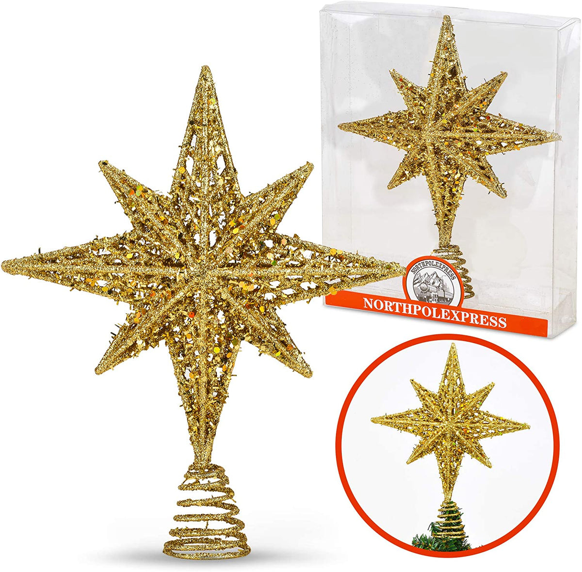 8 Inch Bethlehem Glitter Gold Star Christmas Tree Toppe – ChristmasCottage
