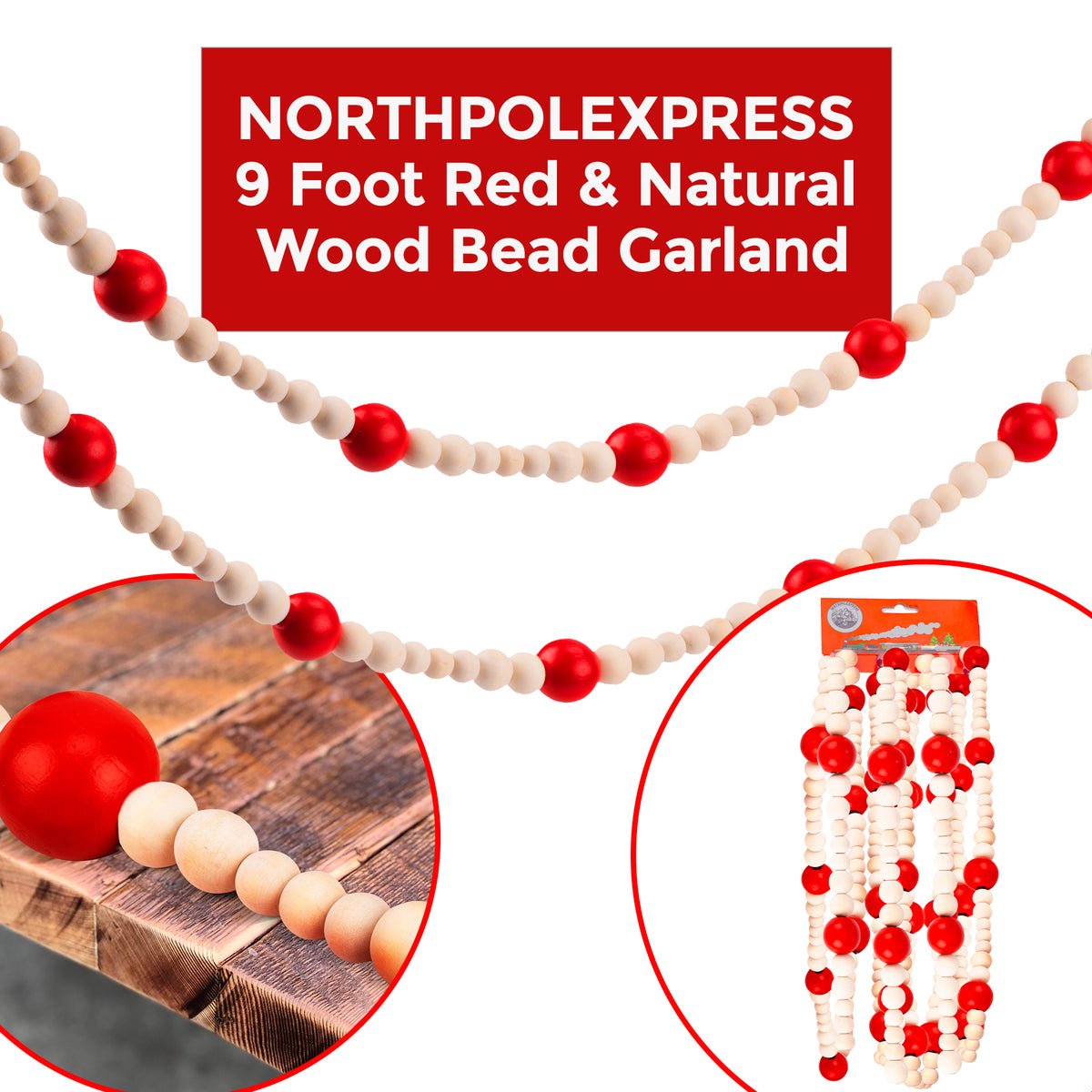 Natural Wood Bead Garland