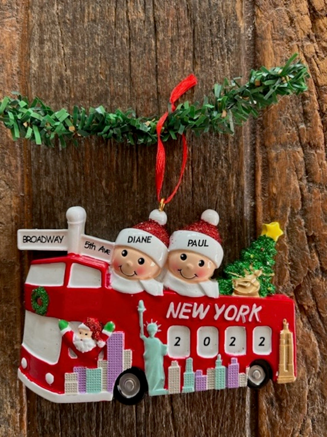 New York Tour Bus Traveling the City Ornament Personalization