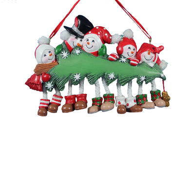 Snowman Family Of 5 With Christmas Tree Ornament For Personalization