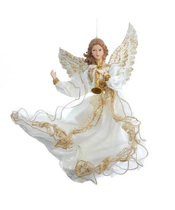 12" Large Ivory and Gold Flying Angel Ornament