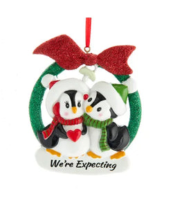 "We're Expecting" Penguin Couple Ornament For Personalization