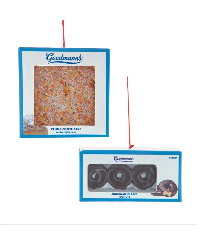Boxed Crumb Coffee Cake & Donuts Ornaments, set of 2 Assorted
