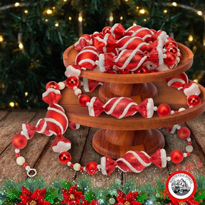 9 Foot Red & White Candy Peppermint Bead Christmas Garland | Large Shatterproof Garland for Retro Vintage Candy Trees | Indoor Use