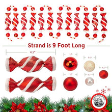 9 Foot Red & White Candy Peppermint Bead Christmas Garland | Large Shatterproof Garland for Retro Vintage Candy Trees | Indoor Use