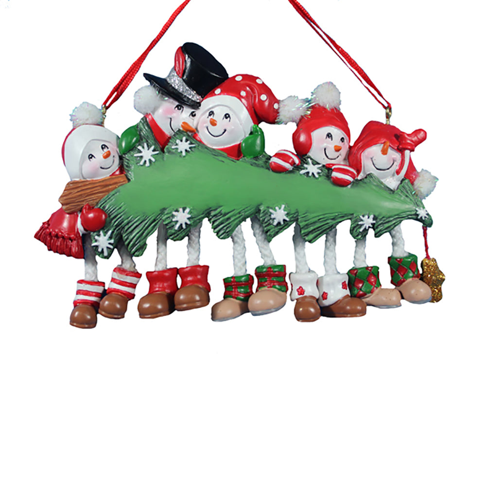 Snowman Family Of 5 With Christmas Tree Ornament For Personalization