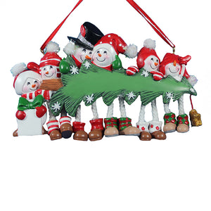 Snowman Family Of 6 With Christmas Tree Ornament For Personalization
