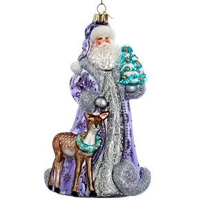 Bellissimo Glass Periwinkle Santa Ornament