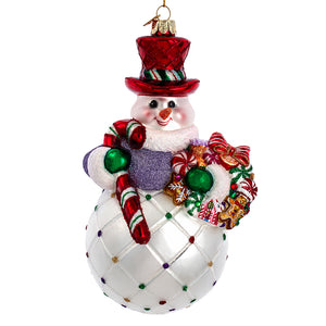 Bellissimo Glass Snowman With Candy Cane