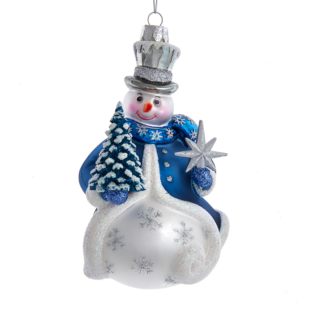 Glass Enchanted Blue Snowman Ornament