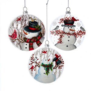 Glass Snowman With Bird Ornament, 3 Assorted