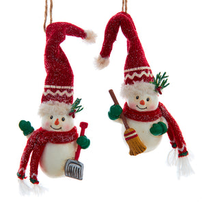 Red Knit Hat Snowman Ornaments, 2 Assorted