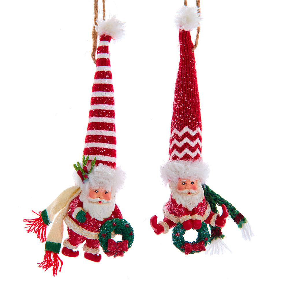 Resin Santa With Oversized Red Knit Long Hat Ornament, 2 Assorted