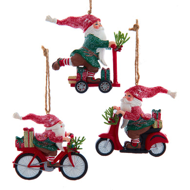 Playful Gnome Ornaments on bike, scooter and motorbike, 3 Assorted
