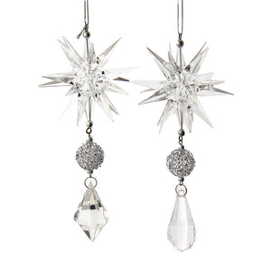 Clear and Silver Acrylic Snowflake Dangle Ornaments, 2 Assorted