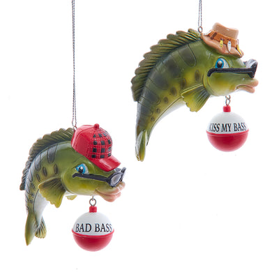 Lodge Bass Fish With Saying Ornaments, 2 Assorted