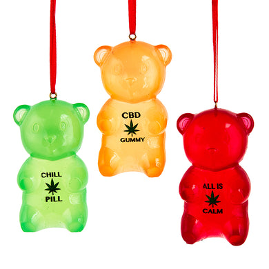 Red, Green and Orange CBD Marijuana Gummies Ornaments, 3 Assorted