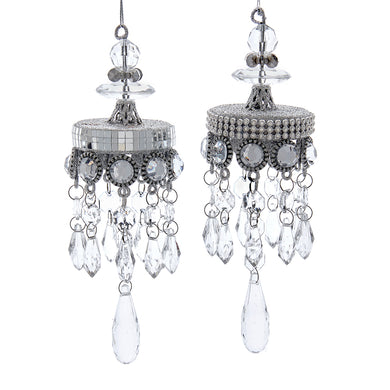 Silver Metal Chandelier With Clear Drop Ornaments, set of 2