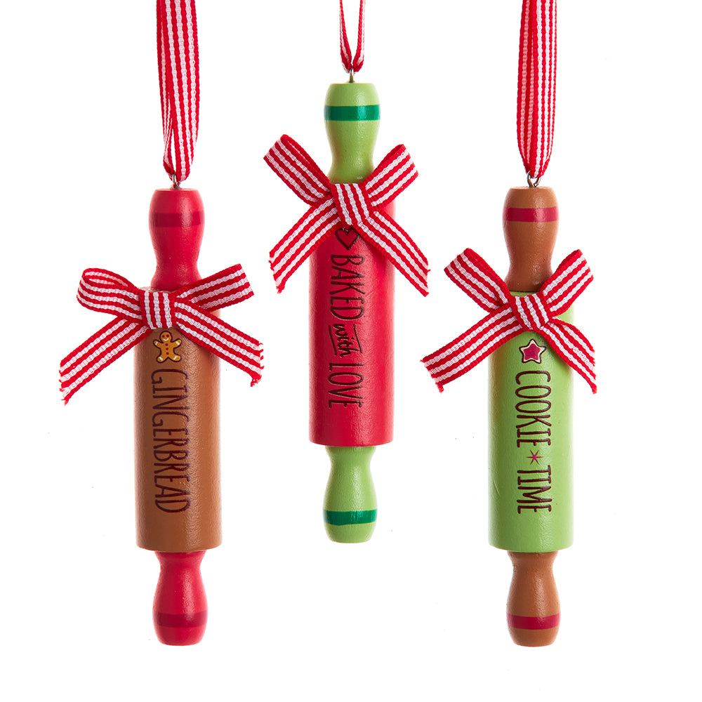 Wooden Rolling Pin Baking Ornament with Saying, 3 Assorted