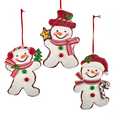 Gingerbread Cookie Snowman Ornaments, 3 Assorted