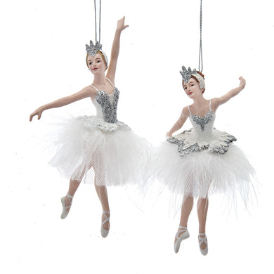 Silver and White Ballerina Ornaments, 2 Assorted