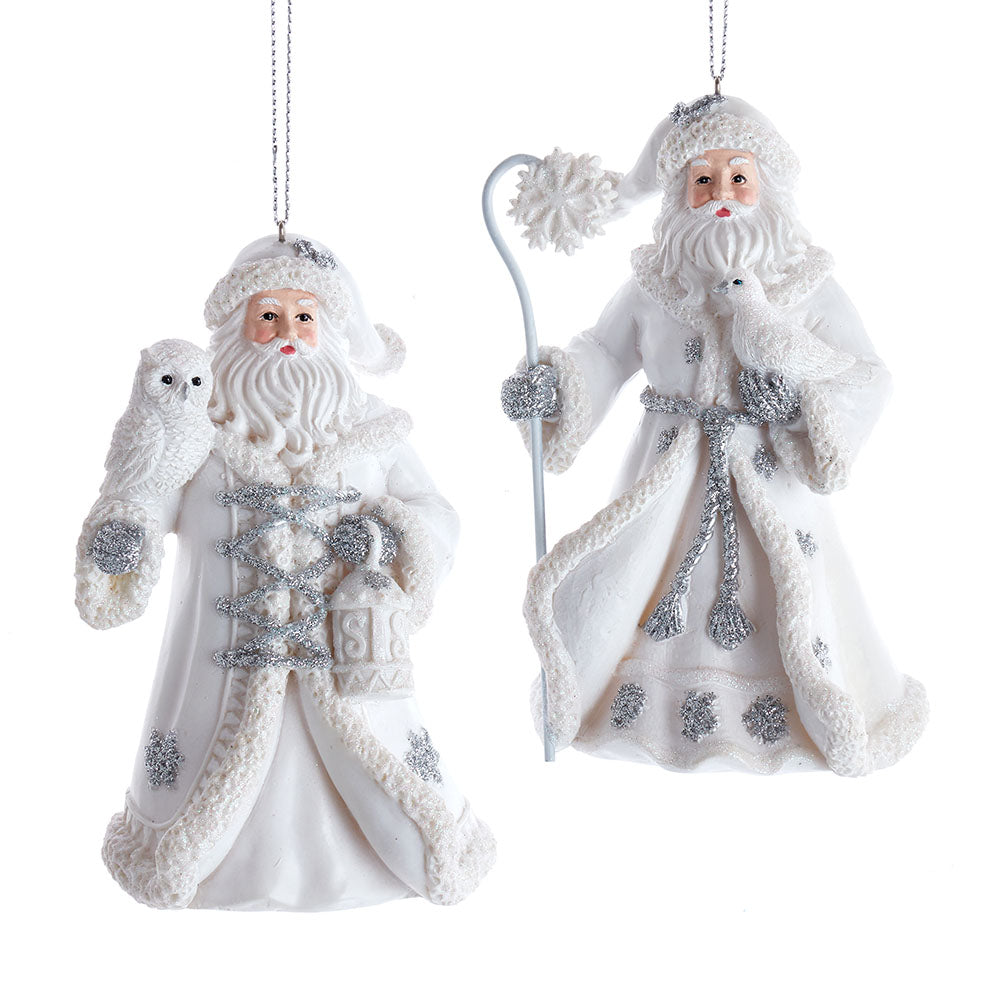 White & Silver Santa Ornaments, 2 Assorted