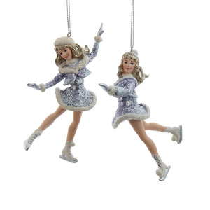 Periwinkle Vintage Skating Girl Ornament, Set of 2