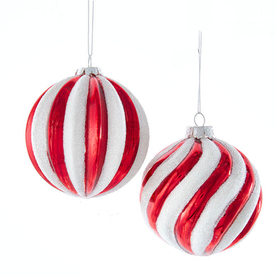 Glass Peppermint Striped Ball Ornaments, 2 Assorted