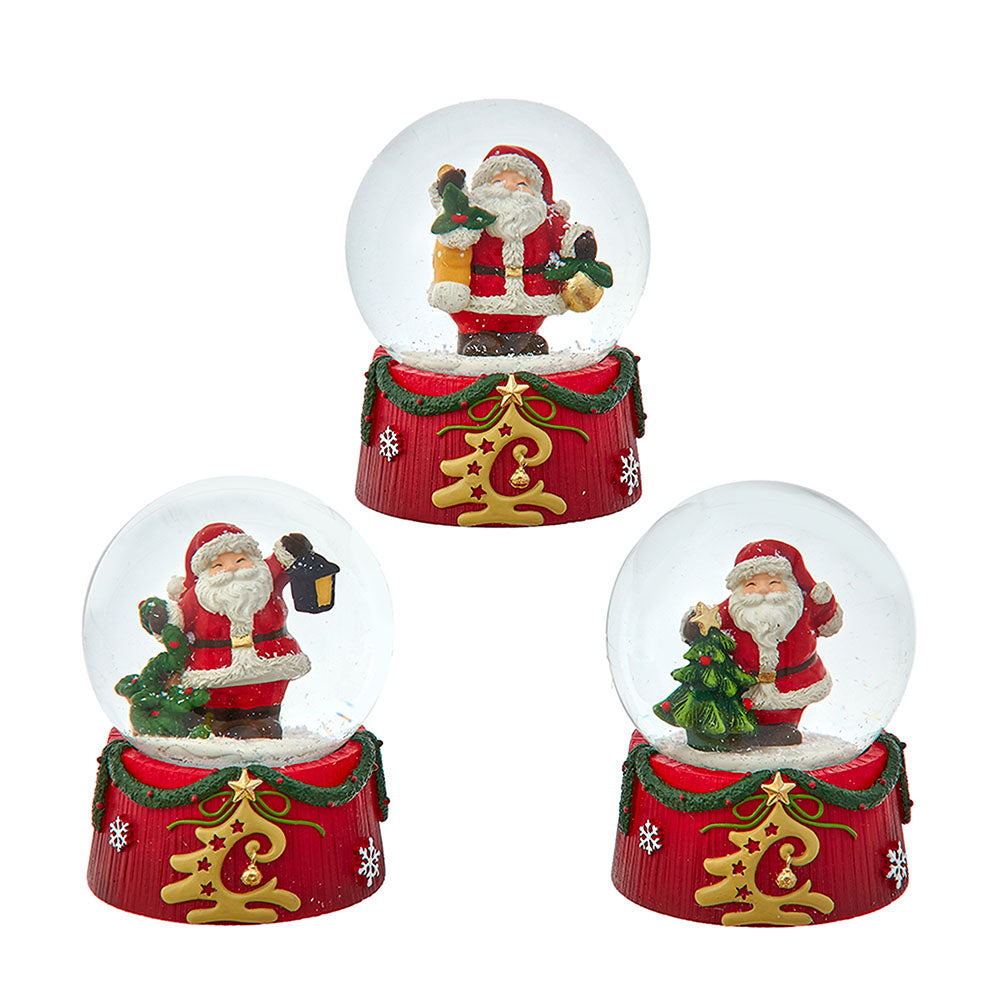 65MM Santa With Red Base Water Globes, 3 Assorted