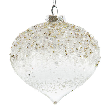 Glass Beaded & Frosted White Onion Ball Ornament