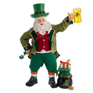 12" Fabriché™ Musical Irish Santa Holding A Beer Mug