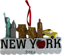 New York SKYLINE ORNAMENT with Liberty, Taxi and Empire building Personalization