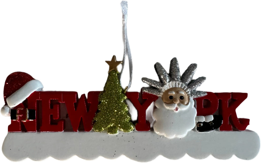 New York Word with Liberty Santa Ornament for Personalization