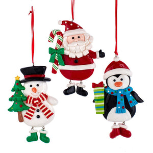 Santa, Snowman and Penguin Gingerbread with Dangle Leg Ornaments