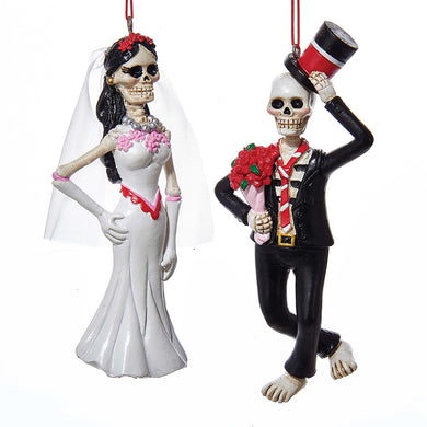 Skeleton Day Of The Dead Bride and Groom Ornament, 2 Assorted