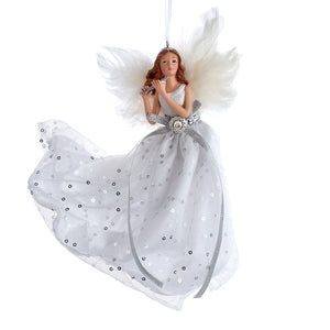 Silver & White Flying Angel Ornament