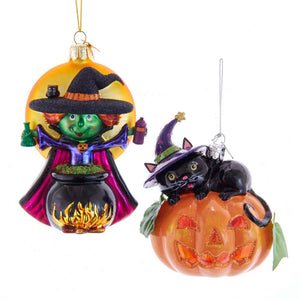 Noble Gems™ Witch and Pumpkin Glass Ornaments, 2 Assorted