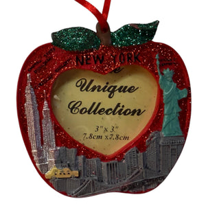 New York City Apple Picture Frame Ornament with Skyline