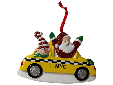 New York Santa and Elf in Taxii Cab Ornament