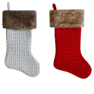 Ivory and Red Velvet Stockings With Fur Trim, 2 Assorted