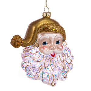 Glass Gold Glittered Santa Head Ornament