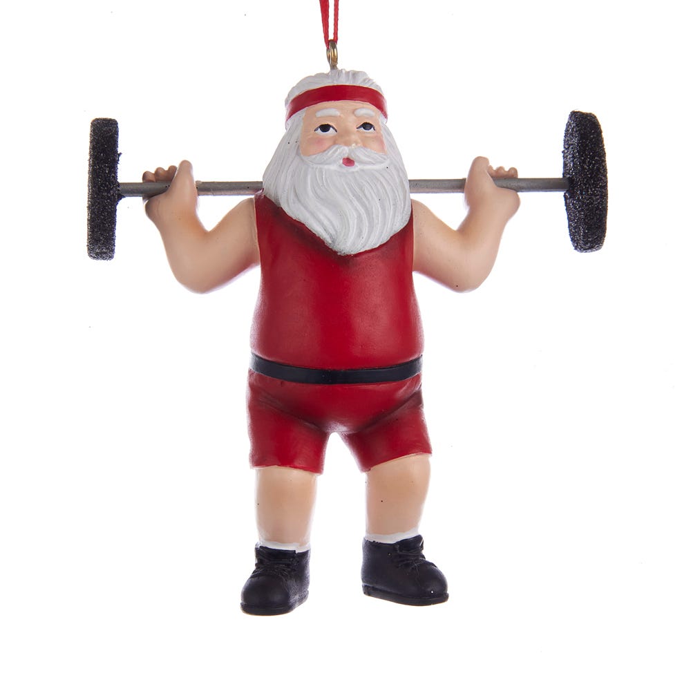 Santa Weightlifter Ornament
