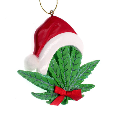 Cannabis Pot Leaf With Santa Hat Ornament For Personalization