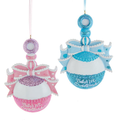 Baby's 1st Christmas Rattle Ornament For Personalization, Pink or Blue