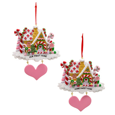 Gingerbread First House or Sweet Home Ornament For Personalization, 2 Assorted