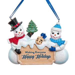 Hanukkah "Wishing Everyone Happy Holidays" Snow Couple Ornament